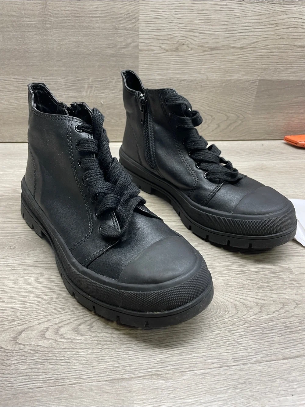 Women's Black Lace-Up Platform Ankle Booties #1095